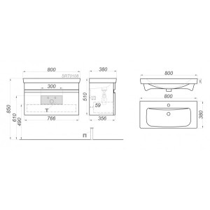 Тумба с умывальником Aqwella Smart 80 SRT0108BS схема