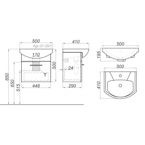 Тумба с умывальником Aqwella Аллегро 50 Agr.01.05/1 схема