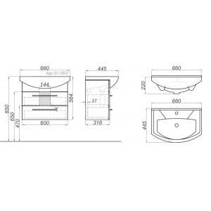 Тумба с умывальником Aqwella Аллегро 60 01.06/2 схема