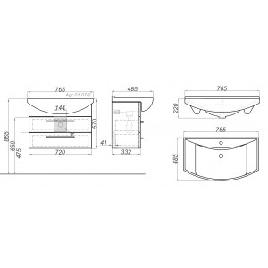 Тумба с умывальником Aqwella Аллегро 70 Agr.01.07/2 схема