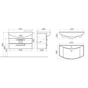 Тумба с умывальником Aqwella Аллегро 85 Agr.01.08/2 схема