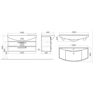 Тумба с умывальником Aqwella Аллегро100 Agr.01.10/2 схема