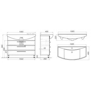 Тумба с умывальником Aqwella Аллегро100 Agr.01.10/3 схема
