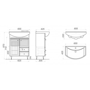 Тумба с умывальником Aqwella Барселона 65 BA0106K схема