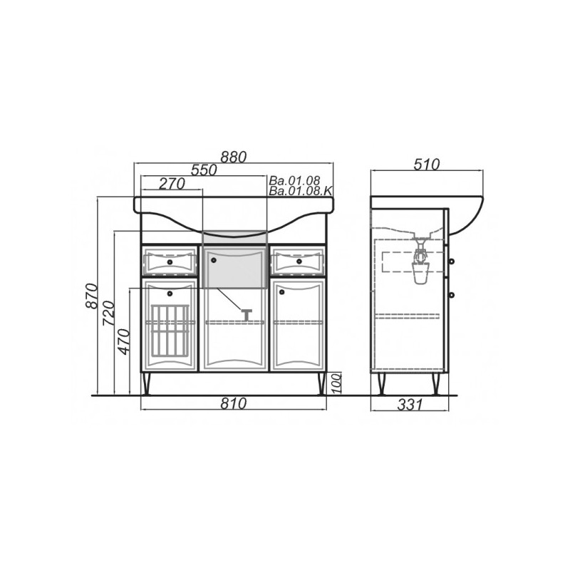 Тумба с умывальником Aqwella Барселона 85 BA0108K схема