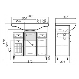 Тумба с умывальником Aqwella Барселона 85 BA0108K схема