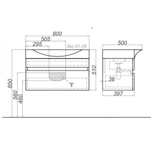 Тумба с умывальником Aqwella Бергамо 80 Ber.01.08/A схема