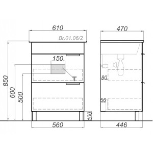 Тумба с умывальником Aqwella Бриг 60 Br.05.04.K/W схема