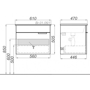 Тумба с умывальником Aqwella Бриг 60 Br.01.06/1/W схема