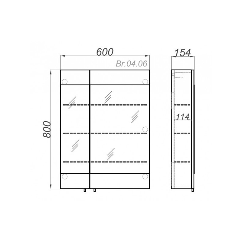 Шкаф с зеркалом Aqwella Бриг 60 Br.04.06/W схема