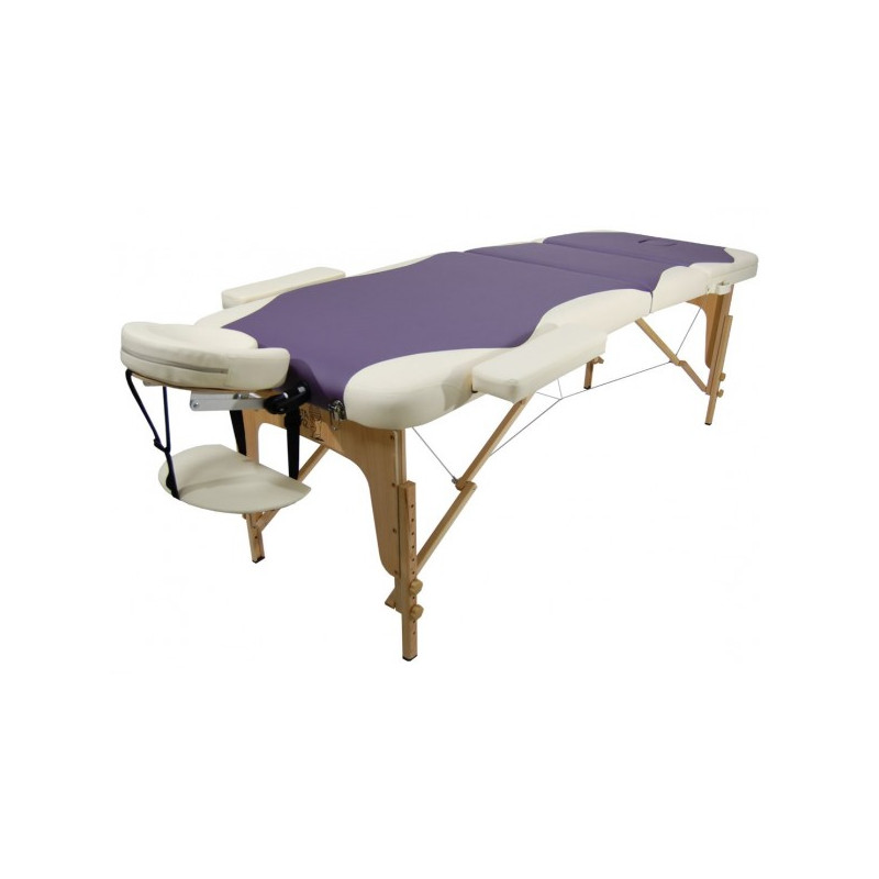 Массажный стол Atlas Sport 70 см кремово-фиолетовый (3-с деревянный)