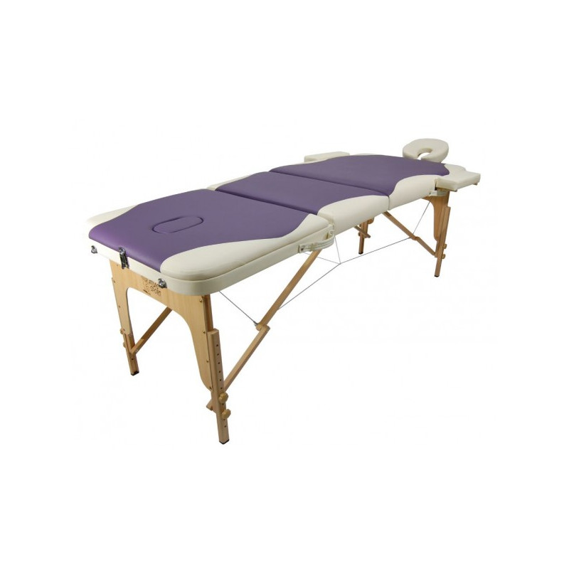 Массажный стол Atlas Sport 70 см кремово-фиолетовый (3-с деревянный) ракурс