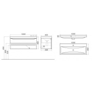 Тумба с умывальником Aqwella Верона 100 Ver.01.10/W схема