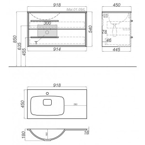 Тумба с умывальником Aqwella Майами 90 Mai.01.09/L схема