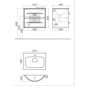 Тумба с умывальником Aqwella Майами 60 Mai.01.06 схема