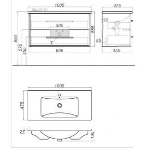 Тумба с умывальником Aqwella Майами 100 MAI0110 схема