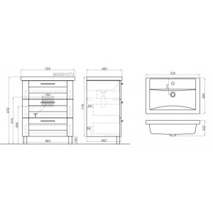 Тумба с умывальником Aqwella Манчестер 70 MAN01073 схема