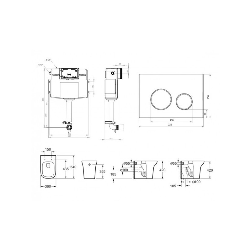 Бачок скрытого монтажа с унитазом Lavinia Boho RelFix One 77060222 схема