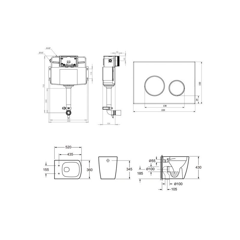 Бачок скрытого монтажа с унитазом Lavinia Boho RelFix Aveo Rimless 87060258 схема