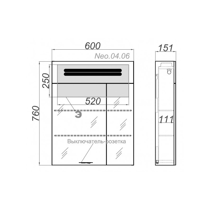 Шкаф с зеркалом Aqwella Нео 60 Neo.04.06 схема
