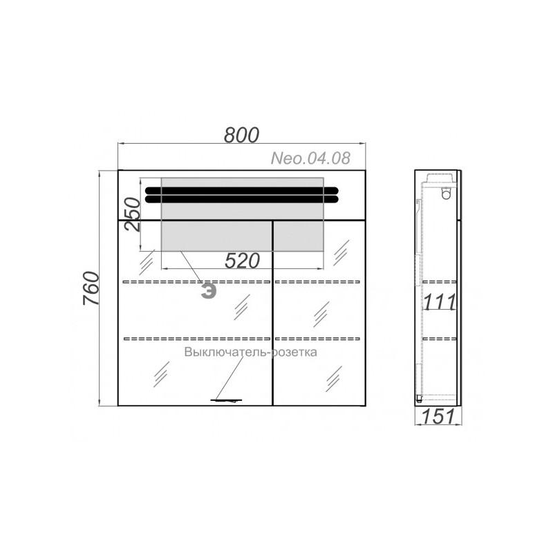 Шкаф с зеркалом Aqwella Нео 80 Neo.04.08 схема
