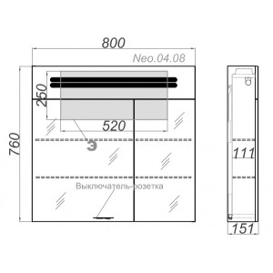 Шкаф с зеркалом Aqwella Нео 80 Neo.04.08 схема