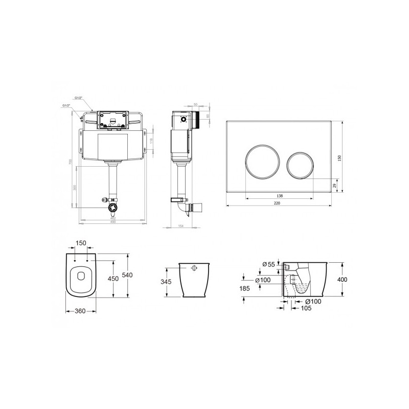 Бачок скрытого монтажа с унитазом Lavinia Boho RelFix Bell Pro 87060212 схема