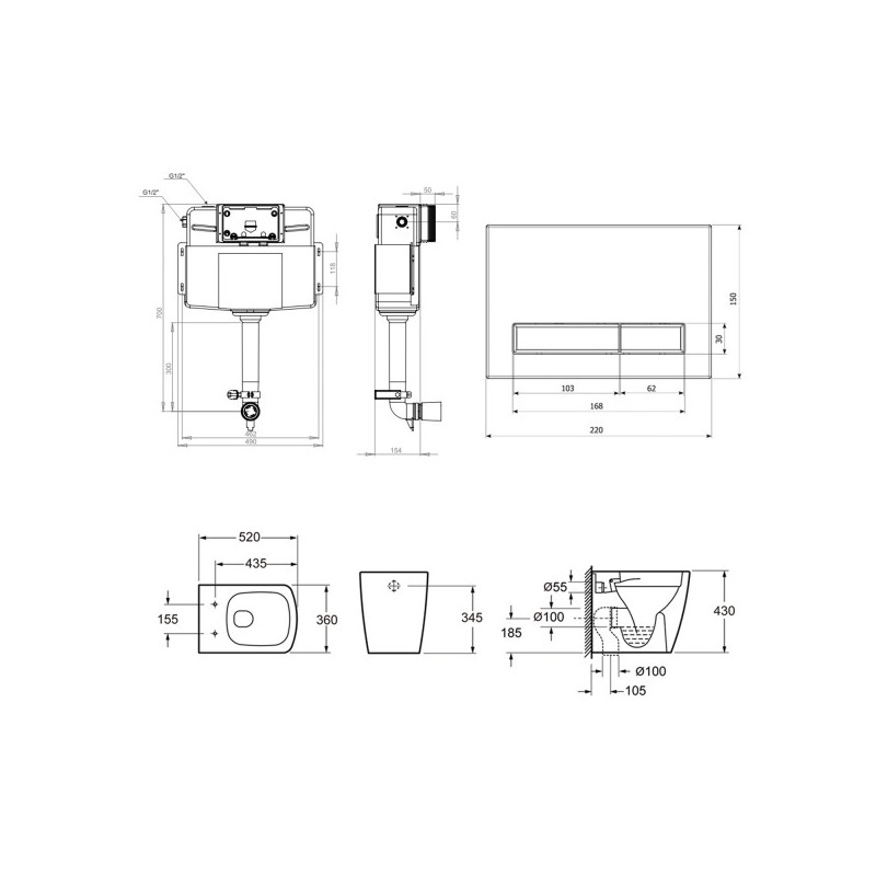 Бачок скрытого монтажа с унитазом Lavinia Boho RelFix Bell Pro 87551006 схема