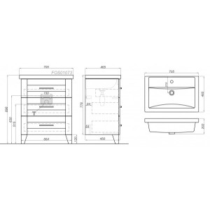 Тумба с умывальником Aqwella Фостер 70 FOS01073DS схема