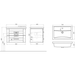 Тумба с умывальником Aqwella Фостер 70 FOS01072DS схема