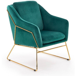 Кресло Halmar Soft 3 тёмно-зелёный/золотой