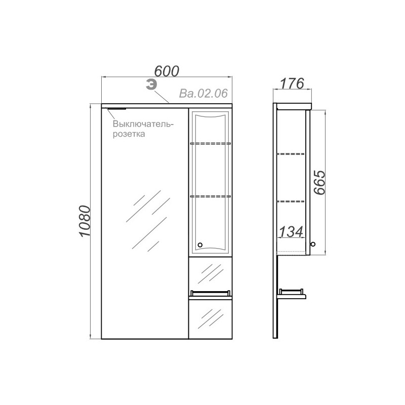 Шкаф с зеркалом Aqwella Барселона 60 Ba.02.06 схема