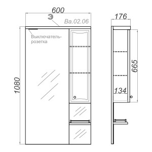 Шкаф с зеркалом Aqwella Барселона 60 Ba.02.06 схема