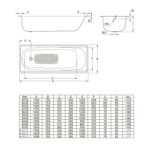 Ванна стальная BLB Europa 170x75 схема