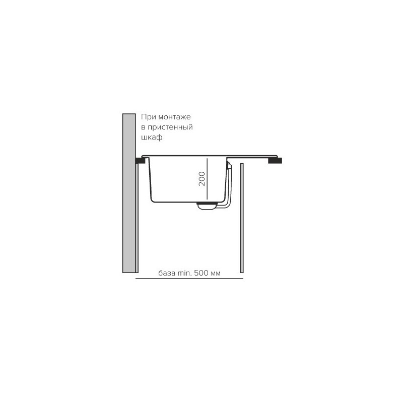 Кухонная мойка Polygran Atol-620 серый - монтаж в пристенный шкаф