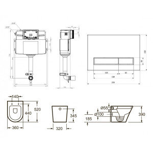 Бачок скрытого монтажа с унитазом Laviniа Boho Relfix Biore 87060238 размеры