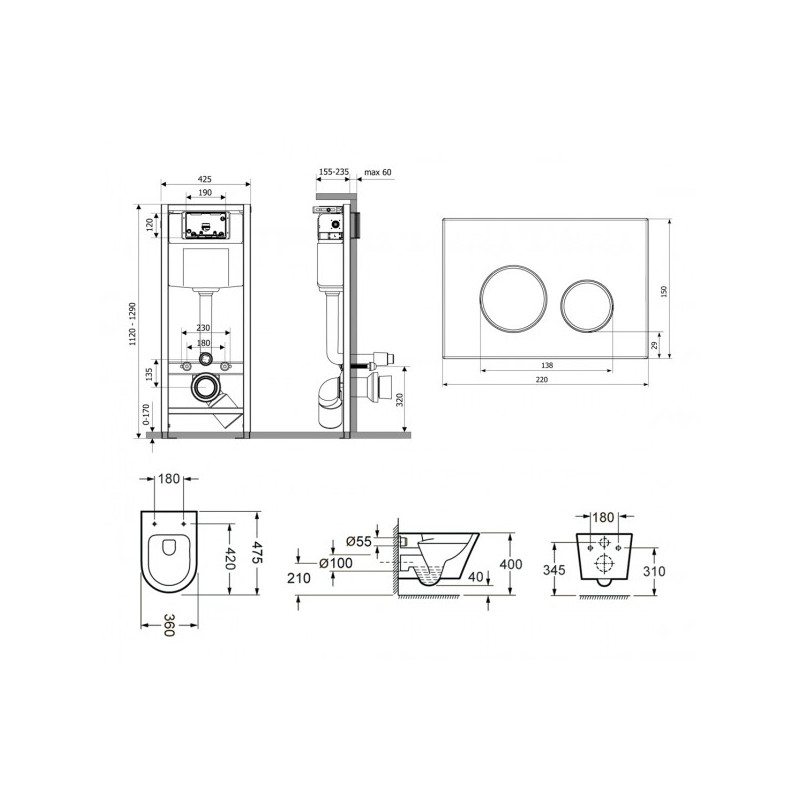 Инсталляция c унитазом Laviniа Boho Relfix Biore Compacto Rimless 77040089 размеры