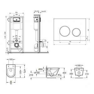 Инсталляция c унитазом Laviniа Boho Relfix Biore Compacto Rimless 77040091 размеры