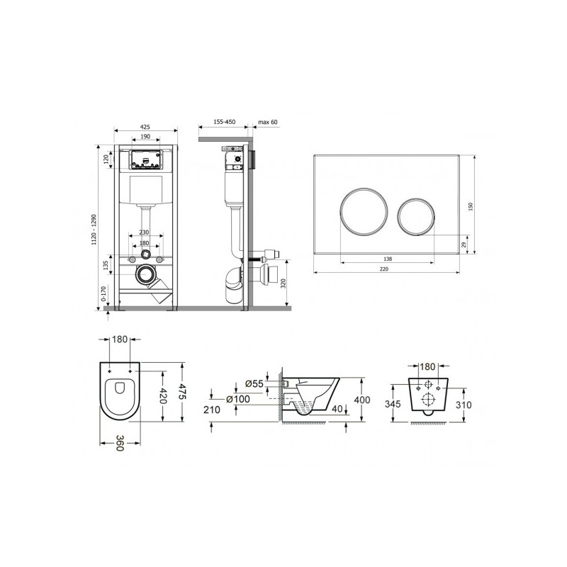Инсталляция c унитазом Laviniа Boho Relfix Biore Compacto Rimless 77050173 размеры