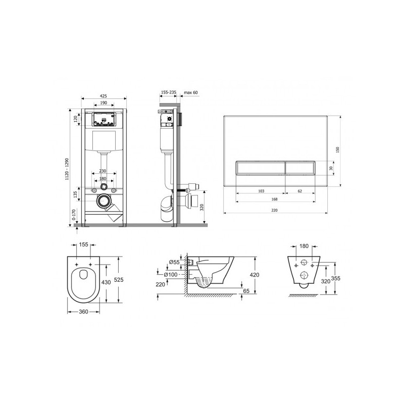 Инсталляция c унитазом Laviniа Boho Relfix Elegant Rimless 87561084 размеры