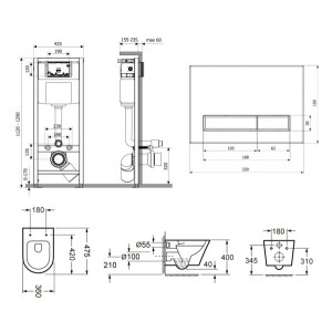 Инсталляция c унитазом Laviniа Boho Relfix Biore Compacto Rimless 75110156 размеры
