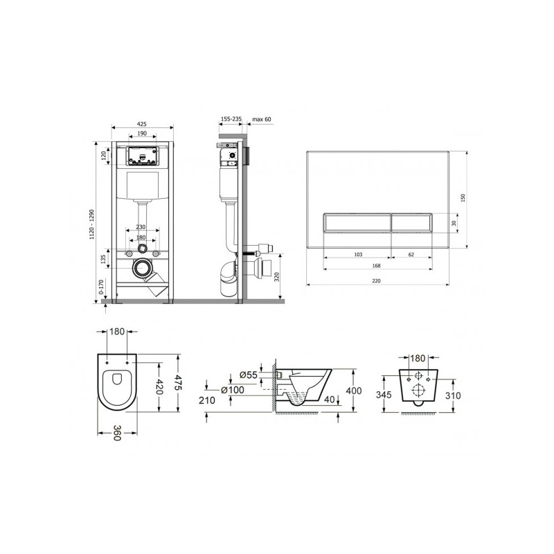 Инсталляция c унитазом Laviniа Boho Relfix Biore Compacto Rimless 87040085 размеры