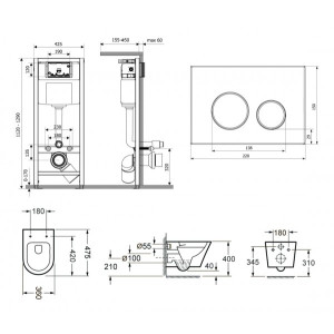 Инсталляция c унитазом Laviniа Boho Relfix Biore Compacto Rimless 87050176 размеры