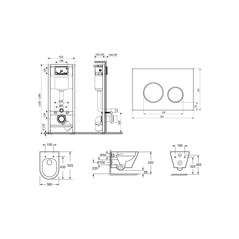 Инсталляция c унитазом Laviniа Boho Relfix Elegant Rimless 87561114 размеры