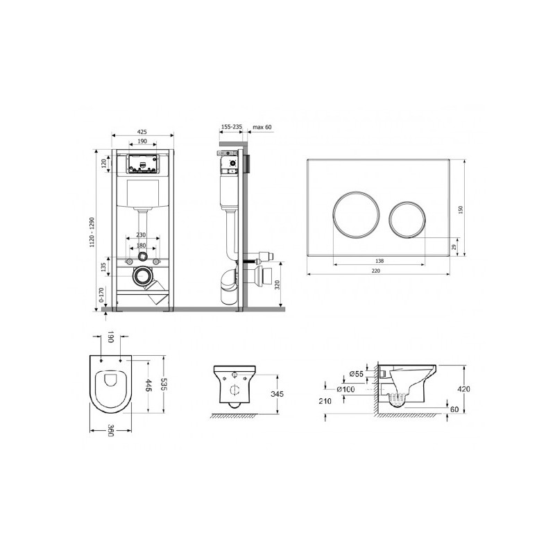 Инсталляция c унитазом Laviniа Boho Relfix Grance Hill Rimless 87561037 размеры