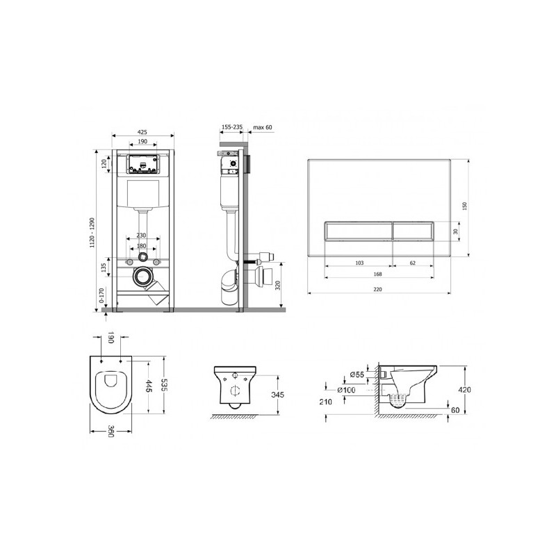 Инсталляция c унитазом Laviniа Boho Relfix Grance Hill Rimless 87561038 размеры
