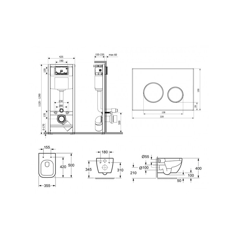 Инсталляция c унитазом Laviniа Boho Relfix One 87040060 размеры