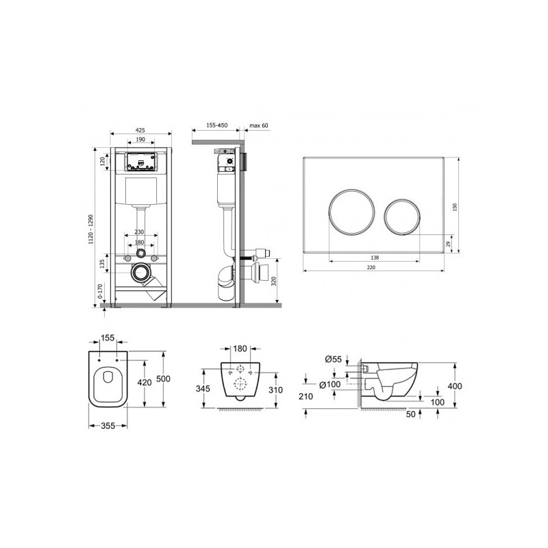 Инсталляция c унитазом Laviniа Boho Relfix One 87050140 размеры
