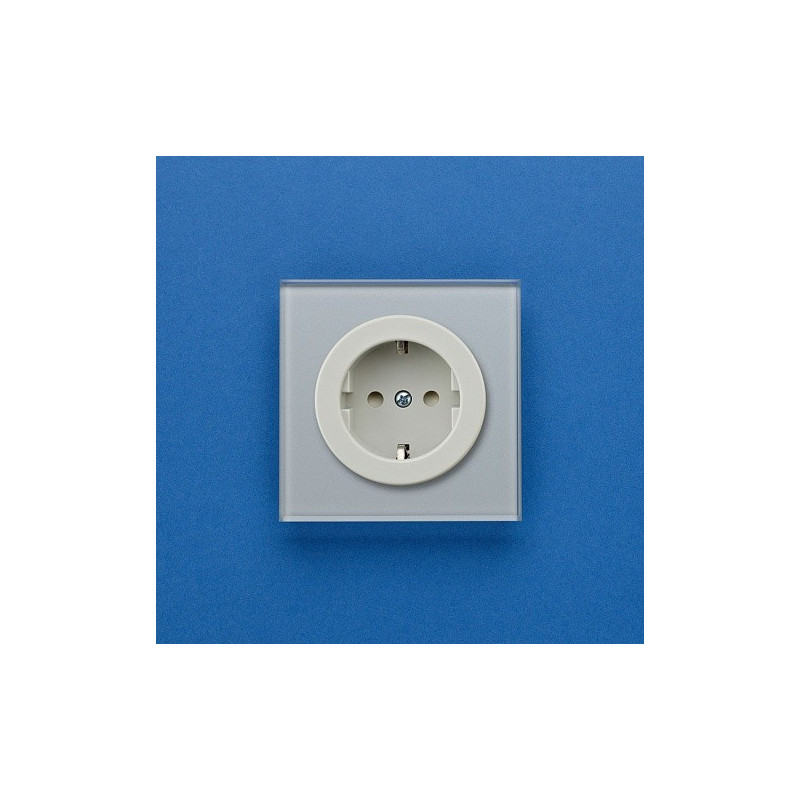 Розетка DeLUMO Takto 9006 серый металлик на синем фоне