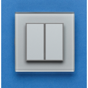 Двухканальный клавишный радиопульт DeLUMO Orto 9006 серый металлик на синем фоне